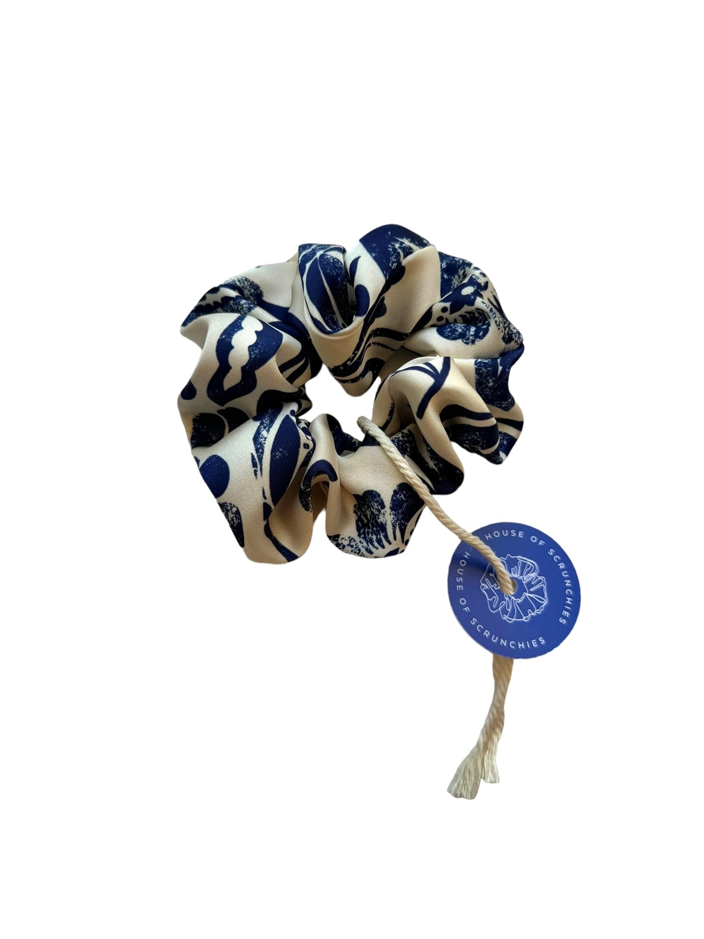 Scrunchie - Blau/ Weiß Blumen Satin